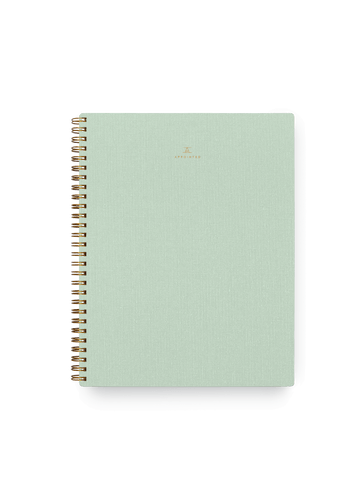 Appointed Notebook with bookcloth cover and brass wire-o binding front view || Mineral Green