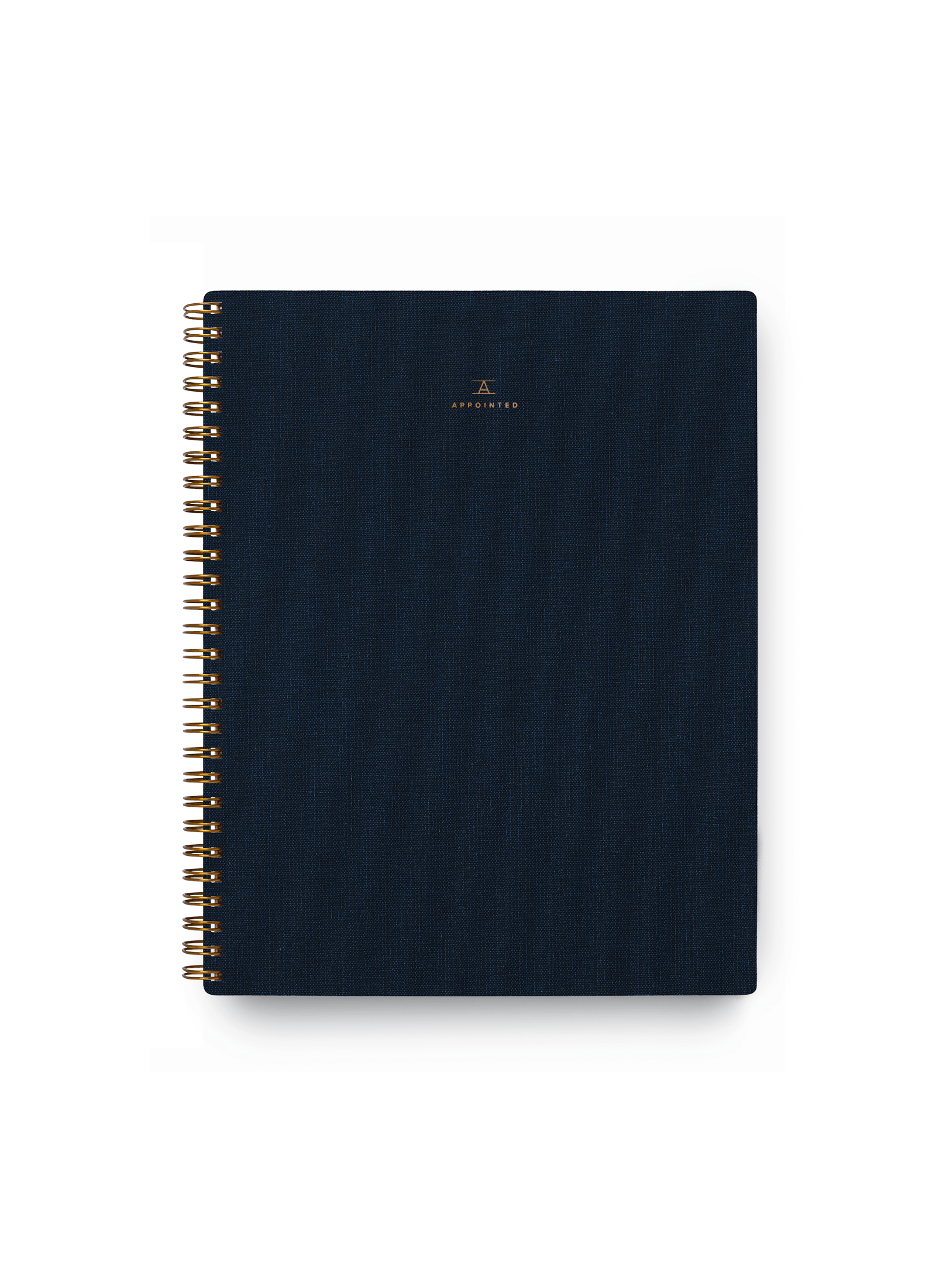 Appointed Notebook in Oxford Blue bookcloth with brass wire-o binding front view || Oxford Blue