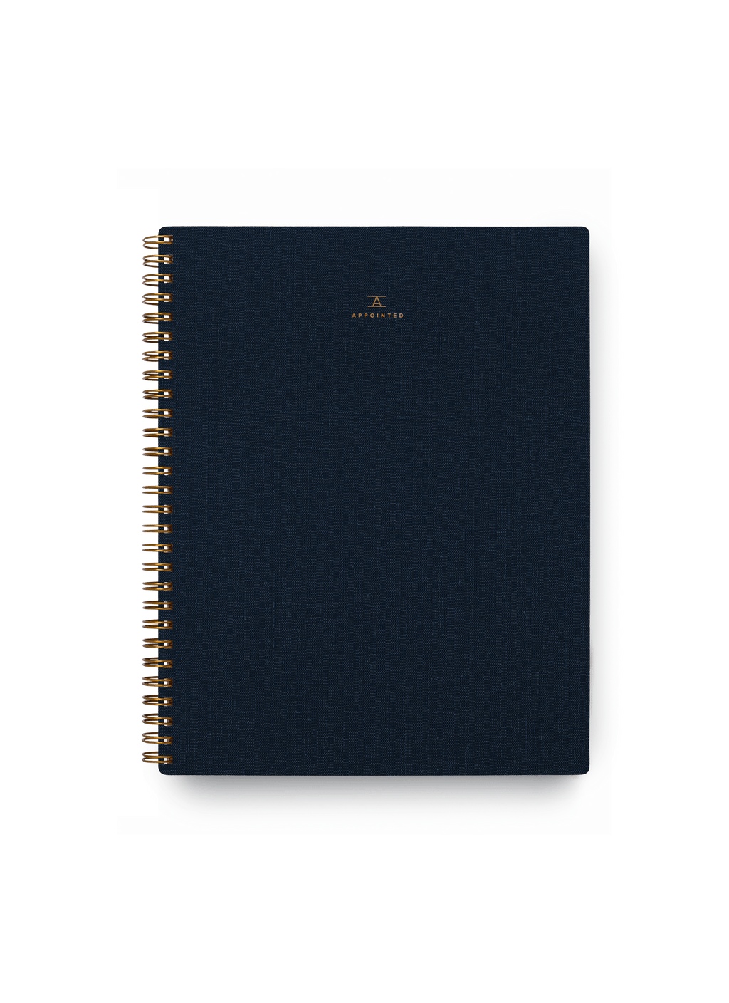 Appointed Notebook in Oxford Blue bookcloth with brass wire-o binding front view || Oxford Blue