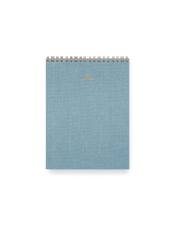 Appointed Office Notepad in Chambray Blue bookcloth with brass wire-o binding front view || Chambray Blue