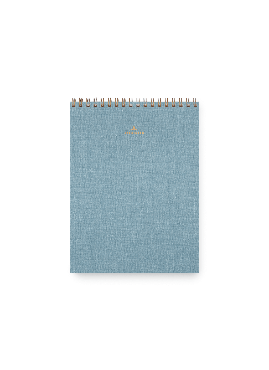 Appointed Office Notepad in Chambray Blue bookcloth with brass wire-o binding front view || Chambray Blue