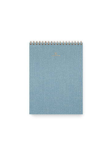 Appointed Office Notepad in Chambray Blue bookcloth with brass wire-o binding front view || Chambray Blue