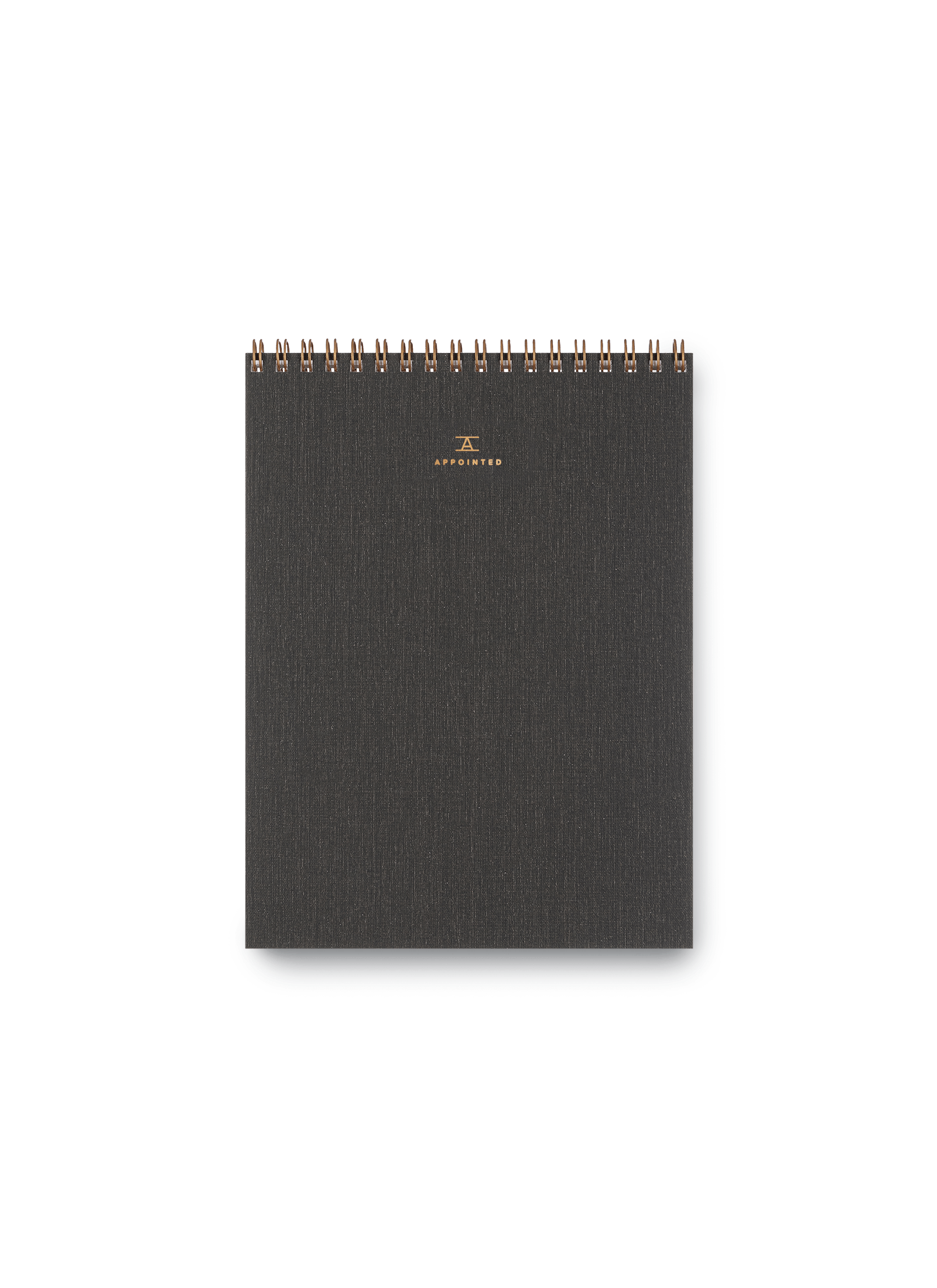 Appointed Office Notepad in Charcoal Gray bookcloth with brass wire-o binding front view || Charcoal Gray