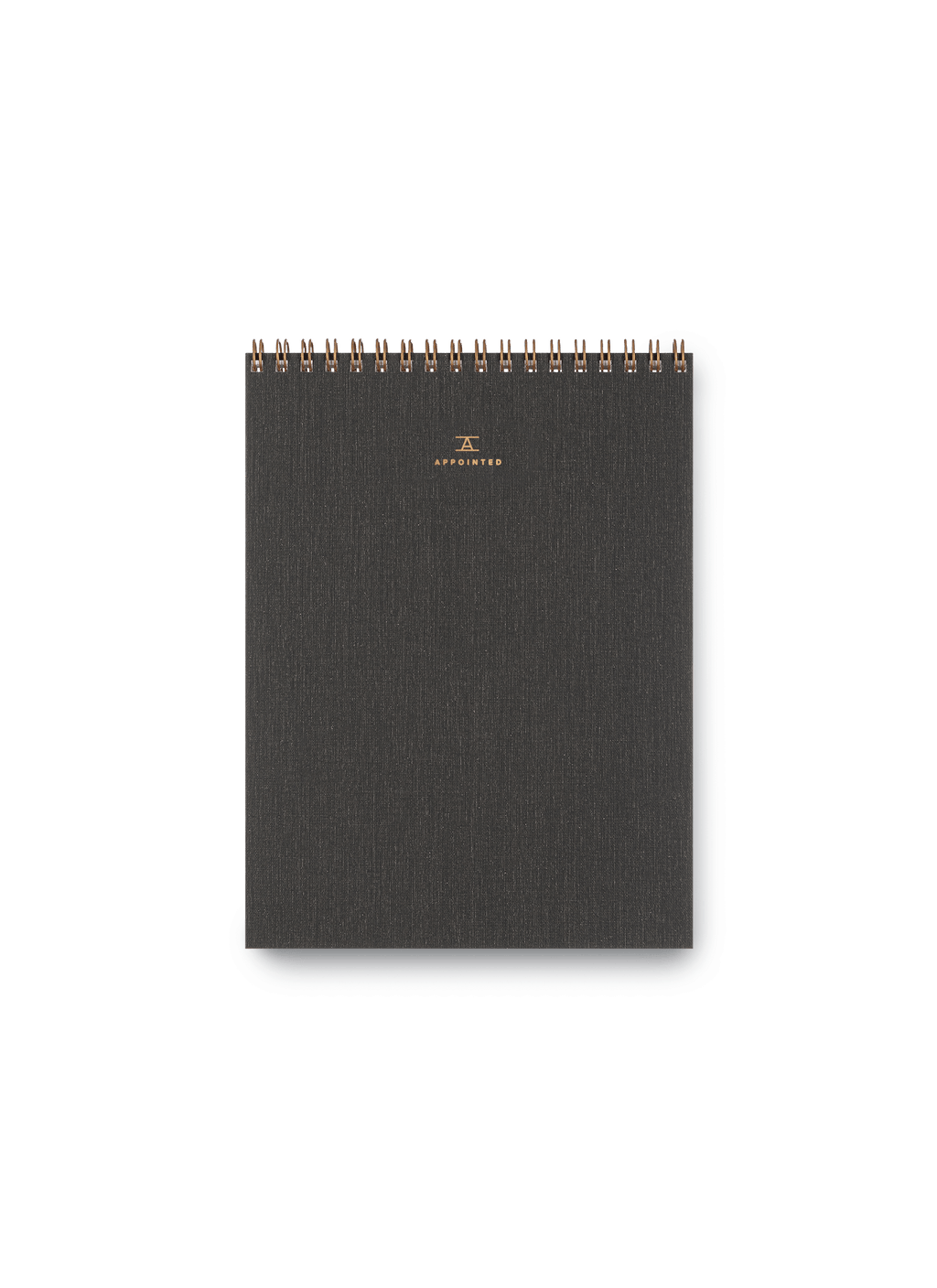 Appointed Office Notepad in Charcoal Gray bookcloth with brass wire-o binding front view || Charcoal Gray