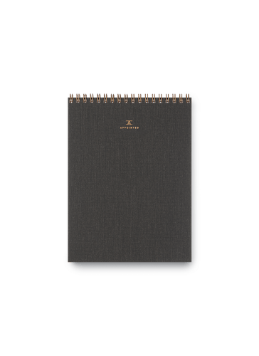 Appointed Office Notepad in Charcoal Gray bookcloth with brass wire-o binding front view || Charcoal Gray