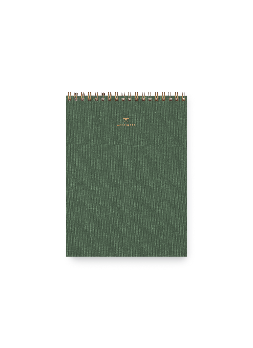 Appointed Office Notepad in Fern Green bookcloth with brass wire-o binding front view || Fern Green