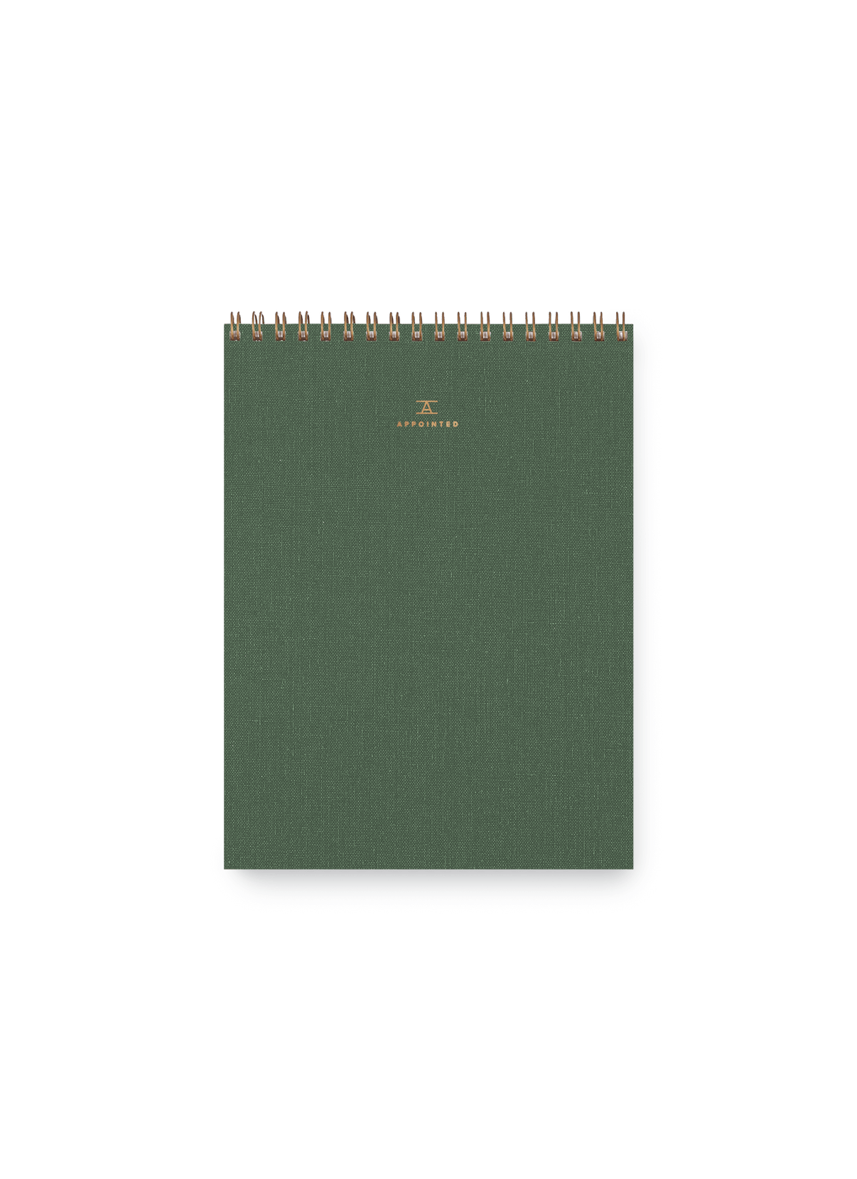 Appointed Office Notepad in Fern Green bookcloth with brass wire-o binding front view || Fern Green