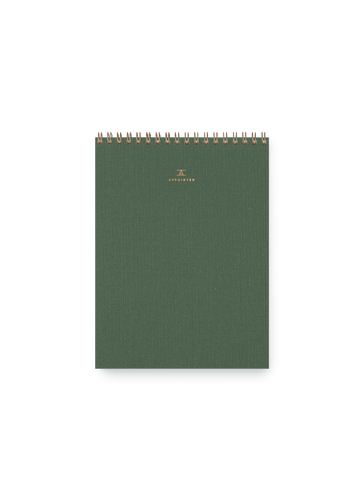 Appointed Office Notepad in Fern Green bookcloth with brass wire-o binding front view || Fern Green