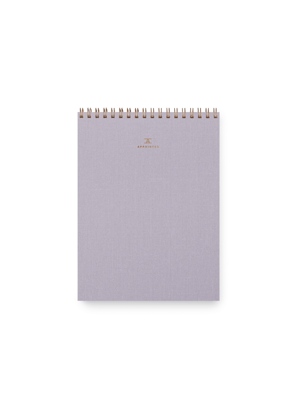 Appointed Office Notepad in Lavender Gray bookcloth with brass wire-o binding front view || Lavender Gray