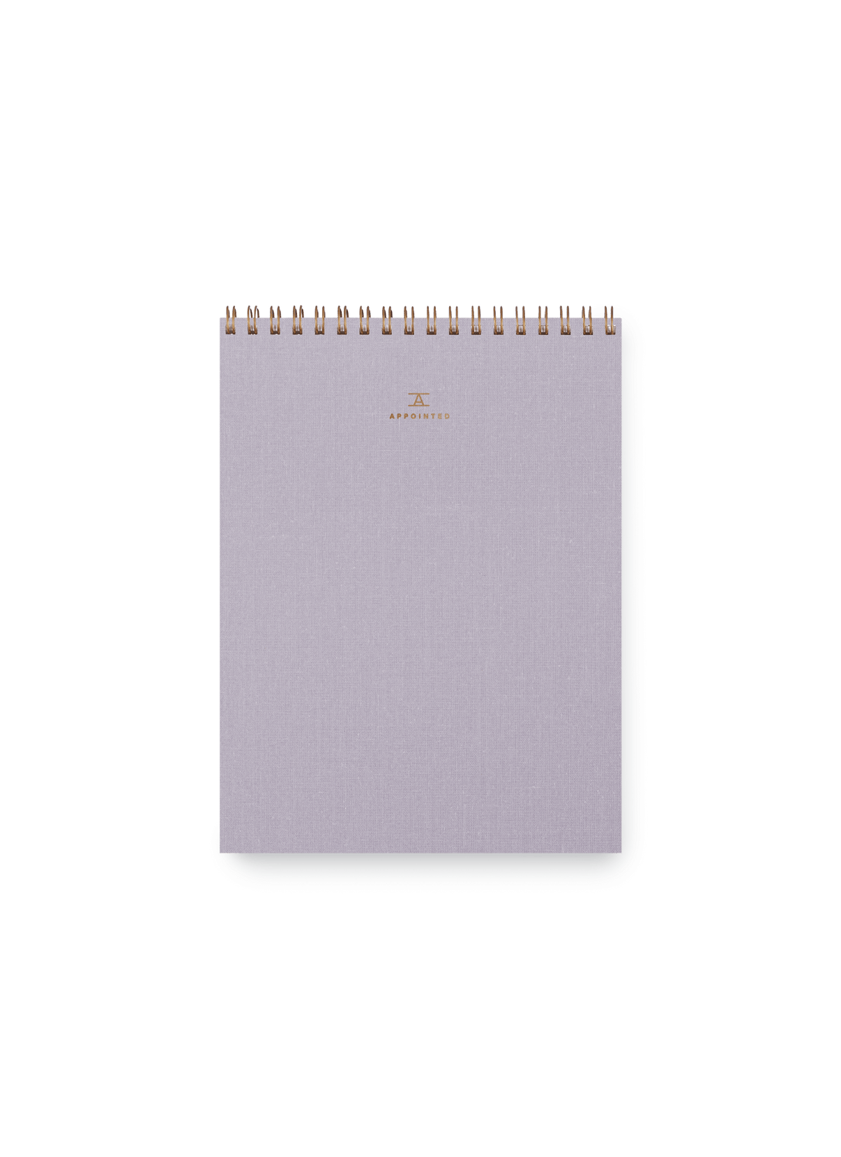 Appointed Office Notepad in Lavender Gray bookcloth with brass wire-o binding front view || Lavender Gray