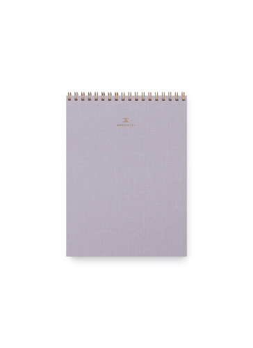 Appointed Office Notepad in Lavender Gray bookcloth with brass wire-o binding front view || Lavender Gray