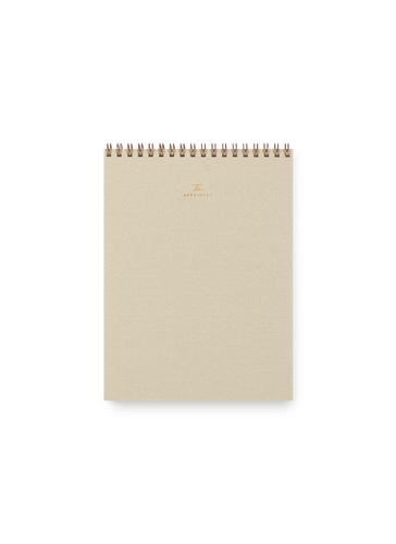 Appointed Office Notepad in Natural Linen bookcloth with brass wire-o binding front view || Natural Linen