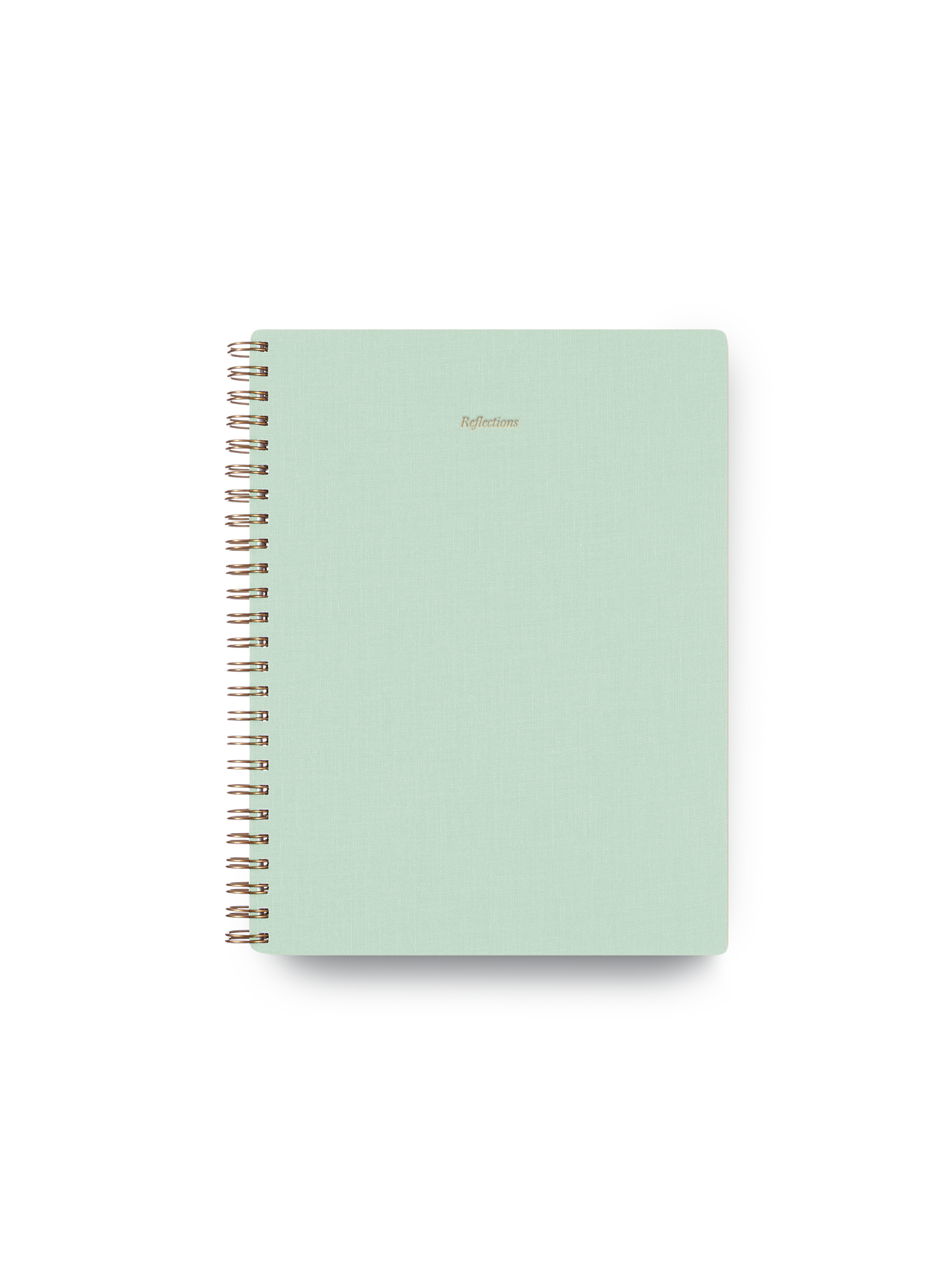 Appointed Reflections Journal front view with brass wire-o binding, foil stamped detail, and bookcloth cover || Mineral Green