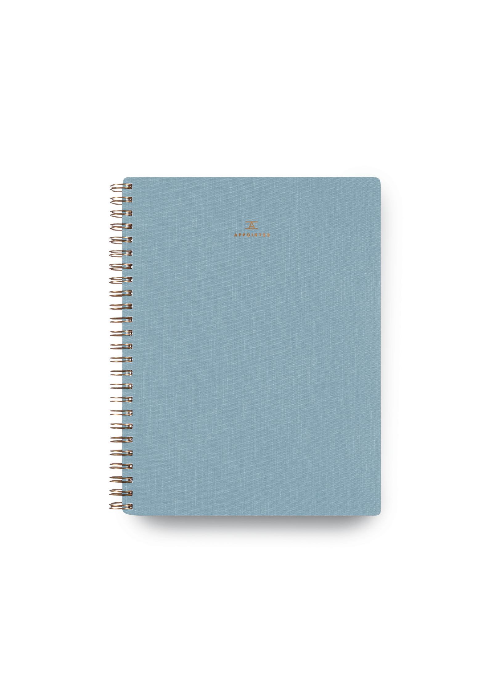 Appointed Workbook in Chambray Blue bookcloth with brass wire-o binding front cover || Chambray Blue