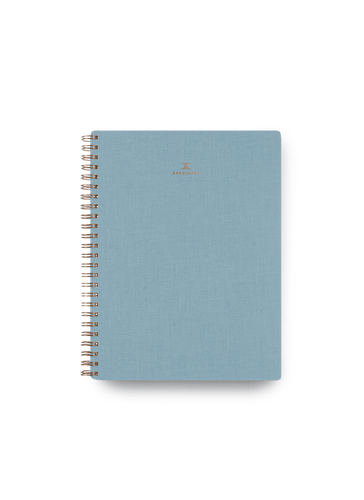 Appointed Workbook in Chambray Blue bookcloth with brass wire-o binding front cover || Chambray Blue