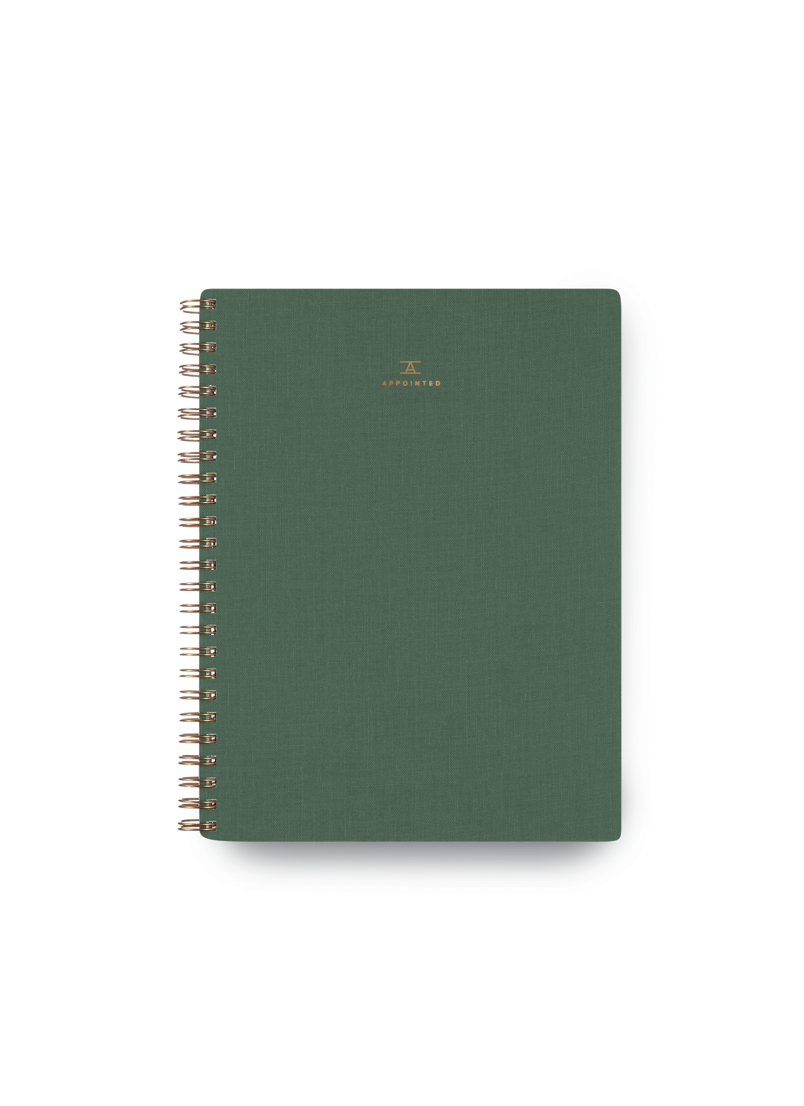 Appointed Workbook in Natural Linen bookcloth with brass wire-o binding front cover || Fern Green