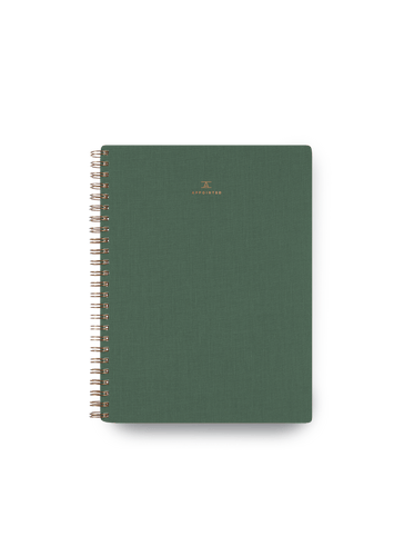 Appointed Workbook in Natural Linen bookcloth with brass wire-o binding front cover || Fern Green