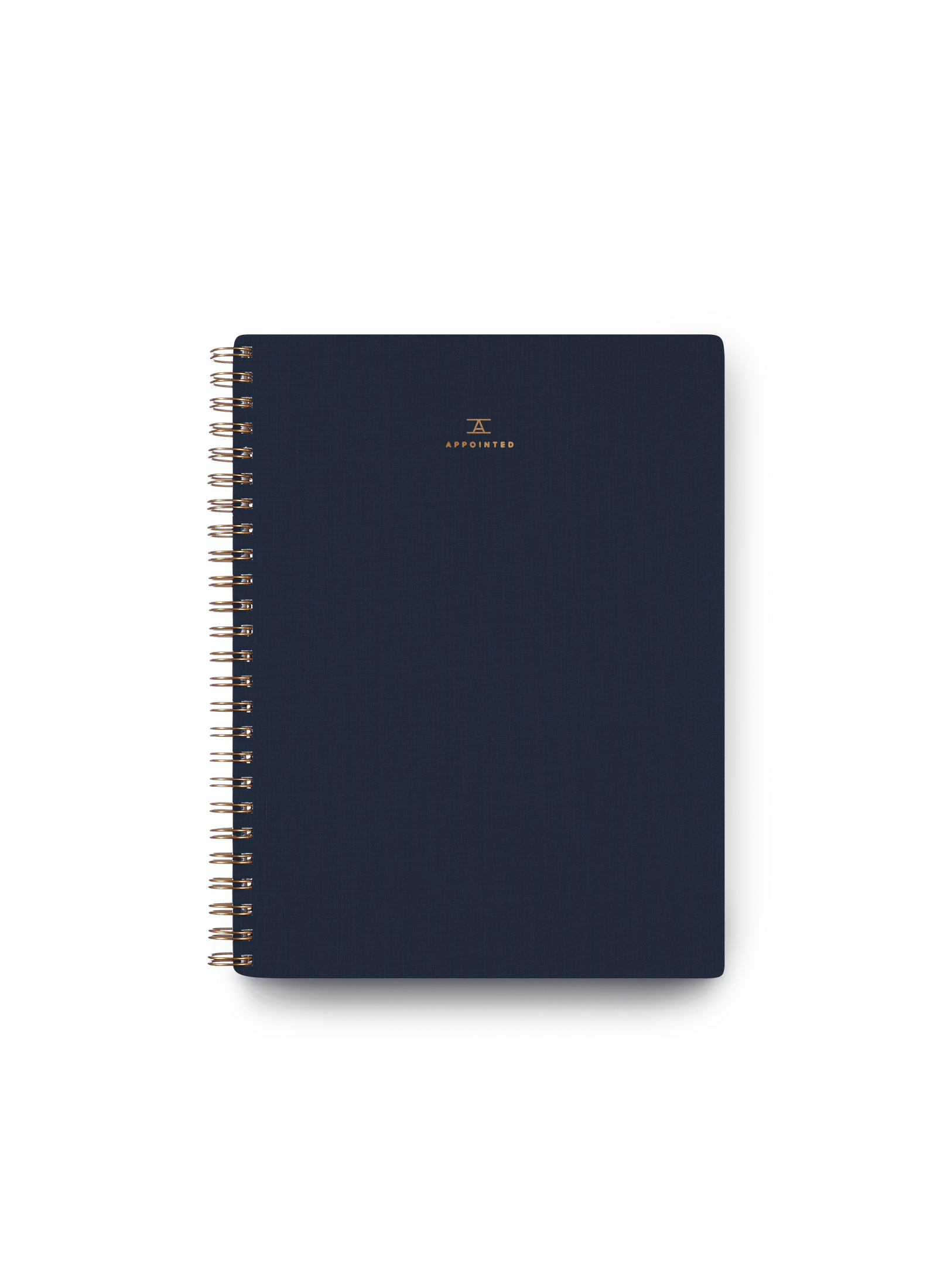 Appointed Workbook in Oxford Blue bookcloth with brass wire-o binding front cover