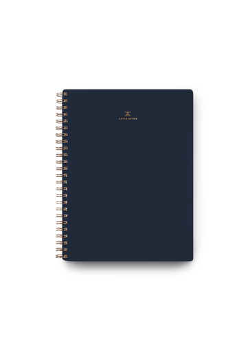 Appointed Workbook in Oxford Blue bookcloth with brass wire-o binding front cover