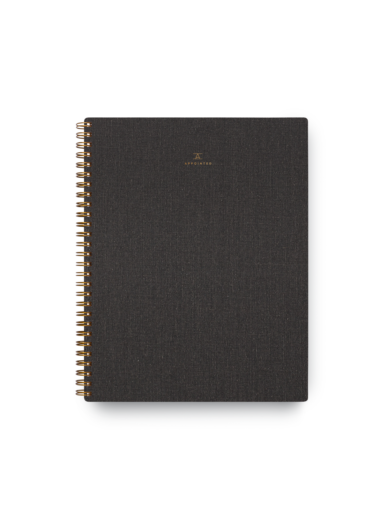 Appointed Notebook bookcloth with brass wire-o binding front view || Charcoal Gray