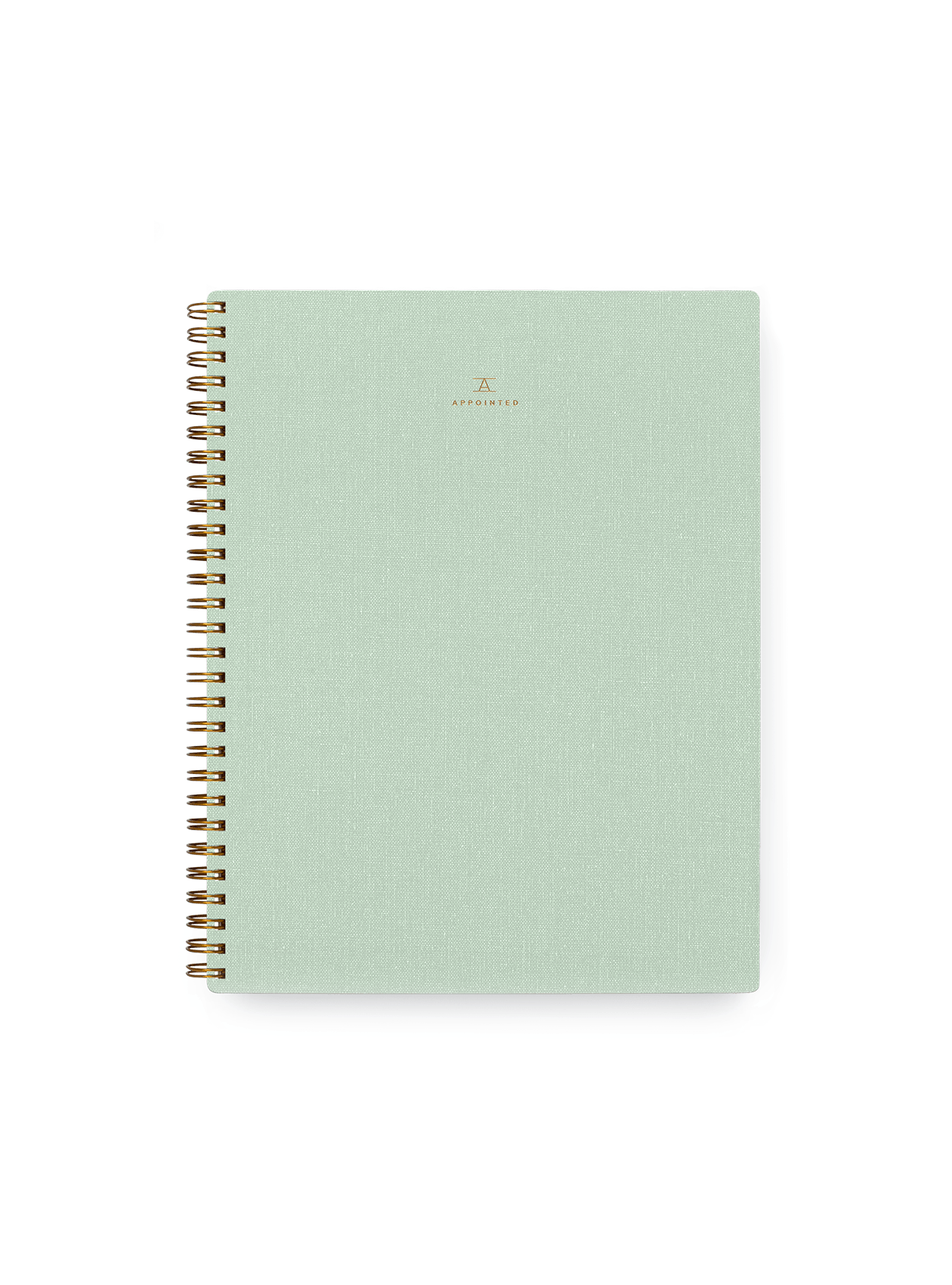 Appointed Notebook with bookcloth cover and brass wire-o binding front view || Mineral Green