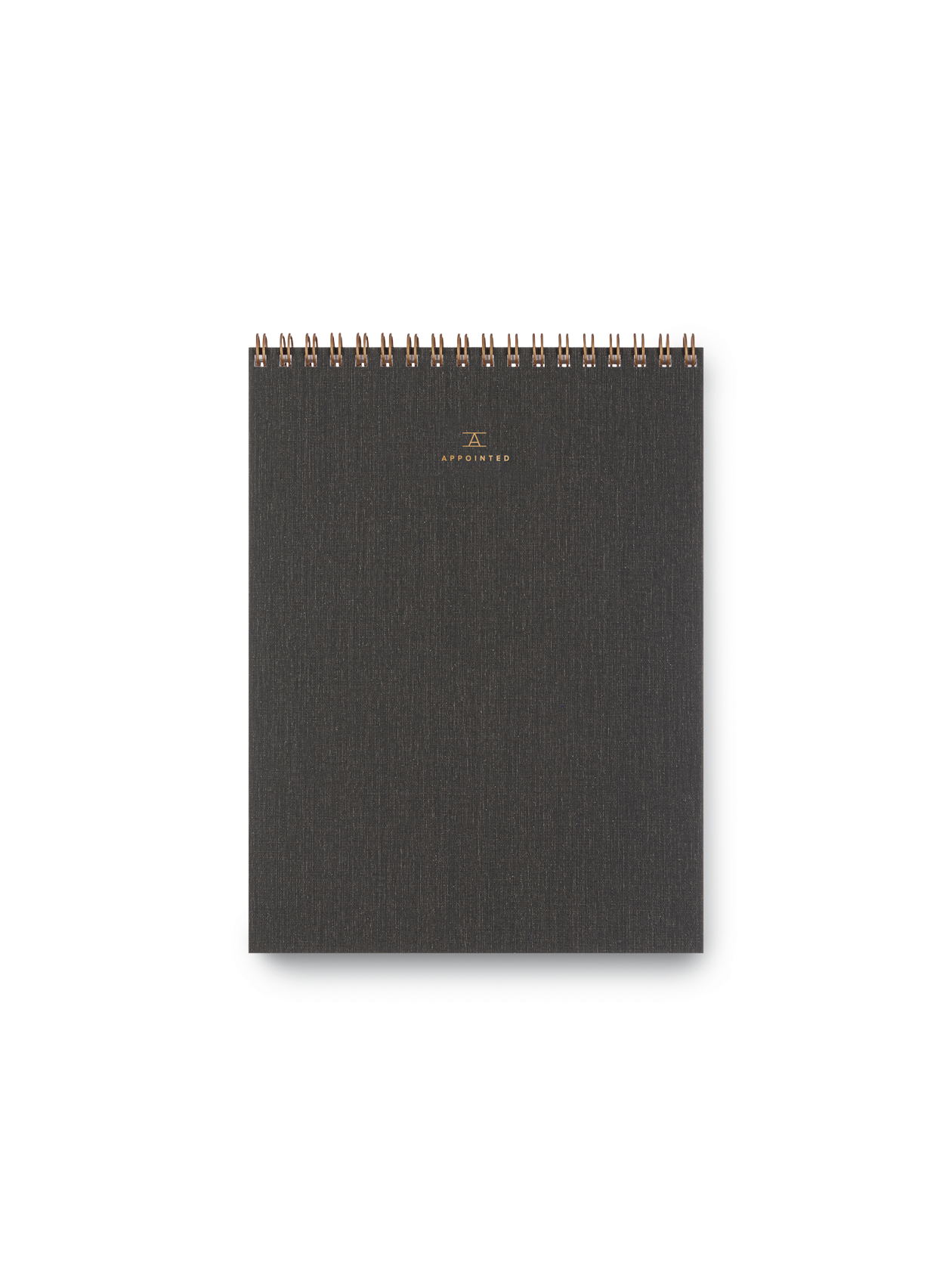 Appointed Office Notepad with gold foil details, bookcloth cover, and brass wire-o binding || Charcoal Gray