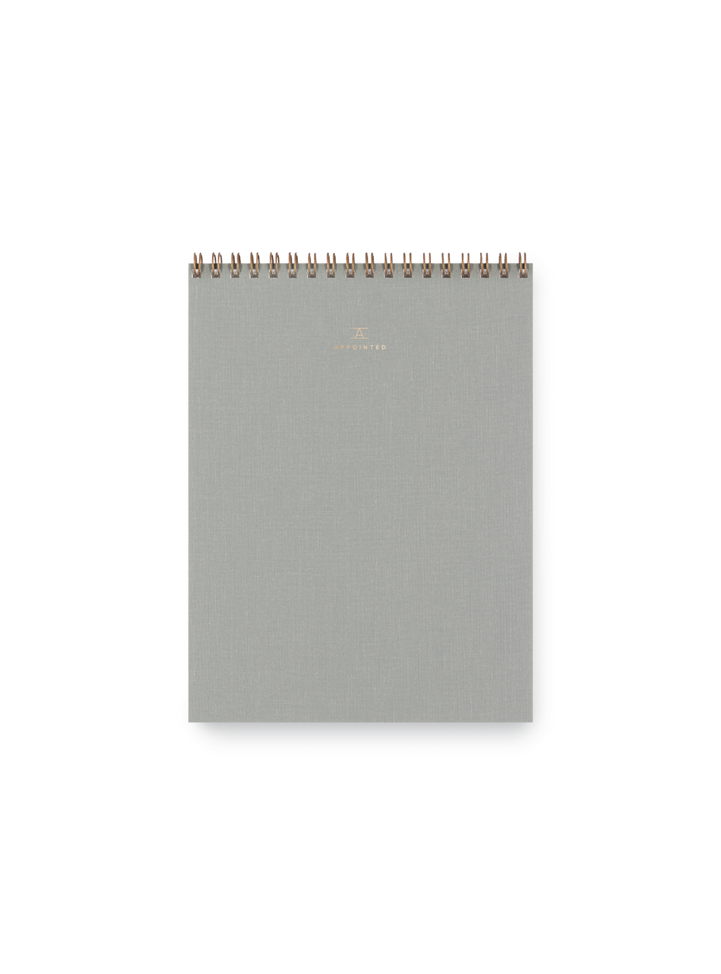 Appointed Office Notepad with gold foil details, bookcloth cover, and brass wire-o binding || Dove Gray