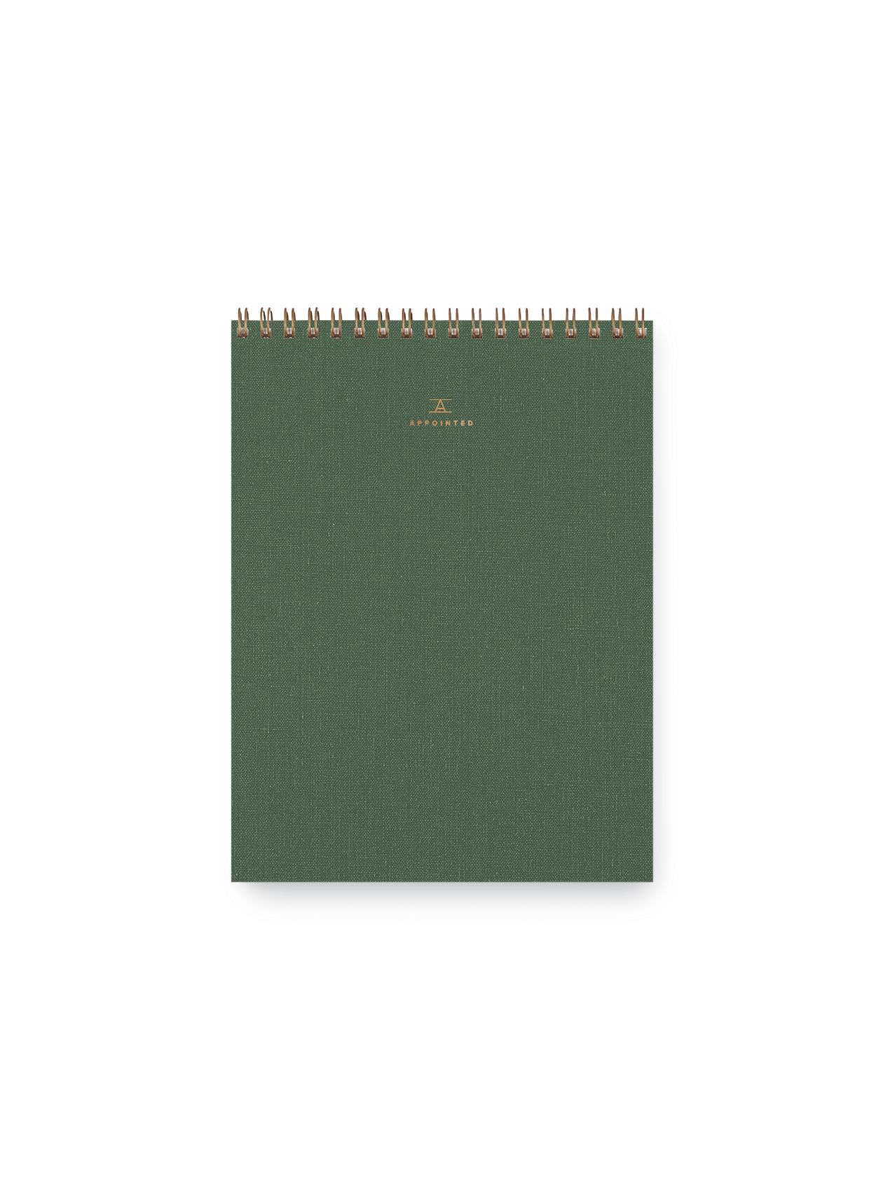 Appointed Office Notepad with gold foil details, bookcloth cover, and brass wire-o binding || Fern Green