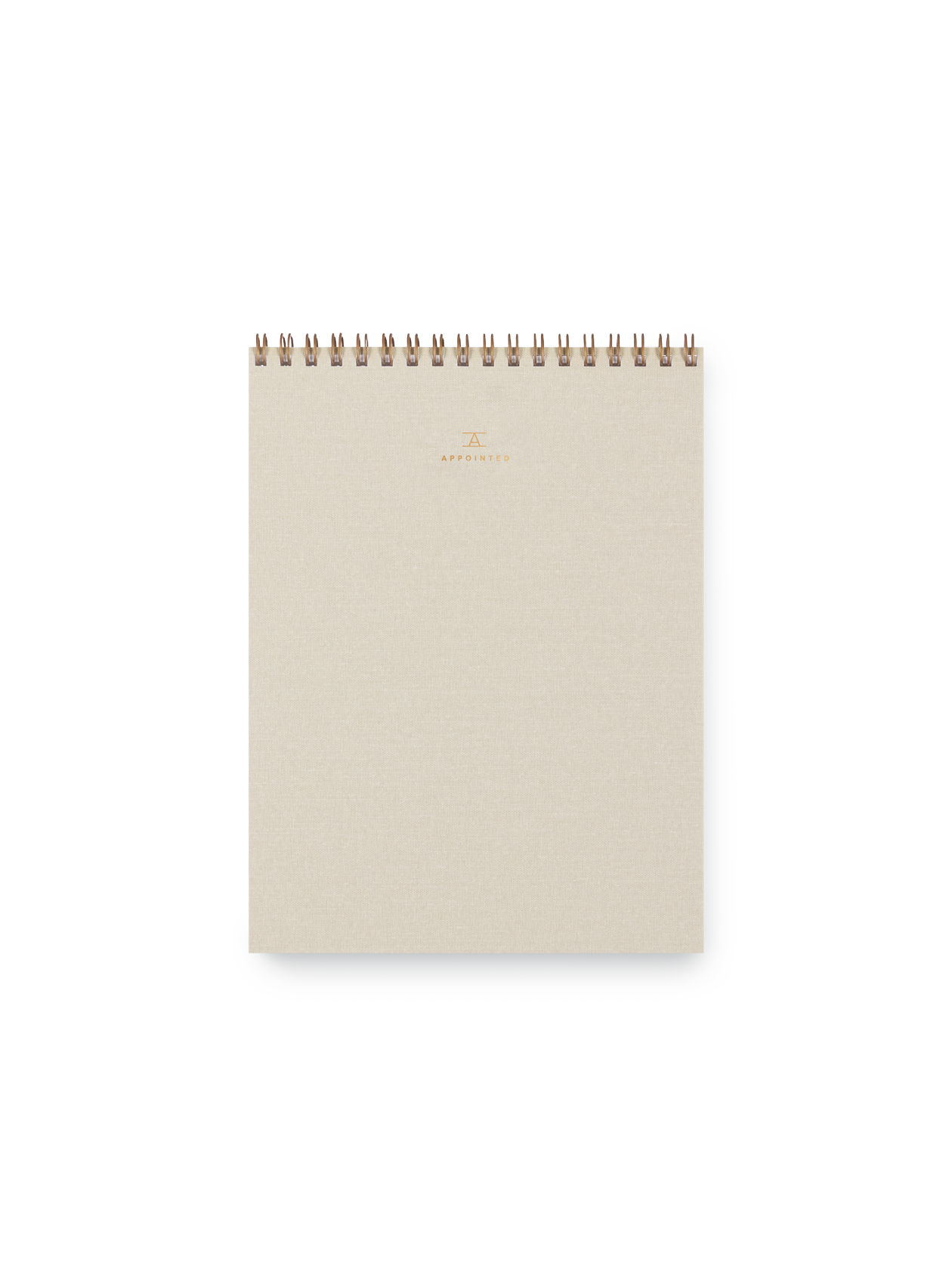 Appointed Office Notepad with gold foil details, bookcloth cover, and brass wire-o binding || Natural Linen