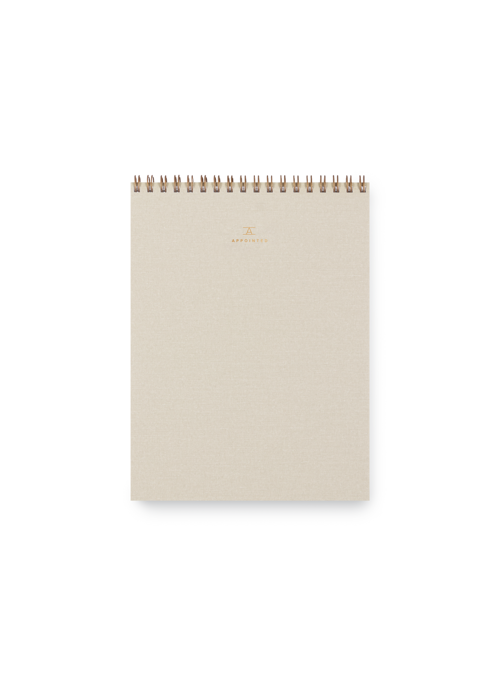 Appointed Office Notepad with gold foil details, bookcloth cover, and brass wire-o binding || Natural Linen