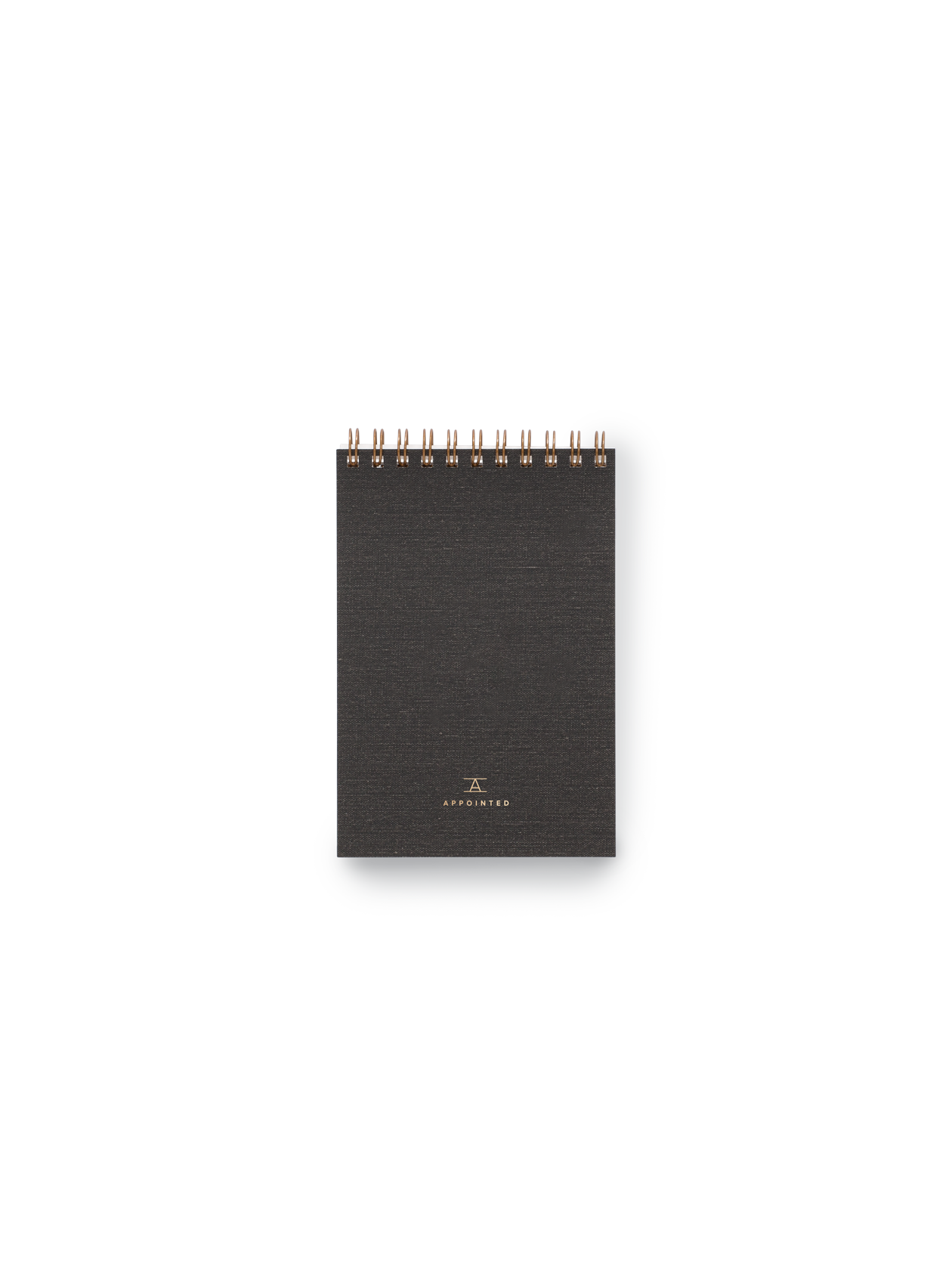 Appointed Pocket Notepad in Charcoal Gray bookcloth with brass wire-o binding front view || Charcoal Gray