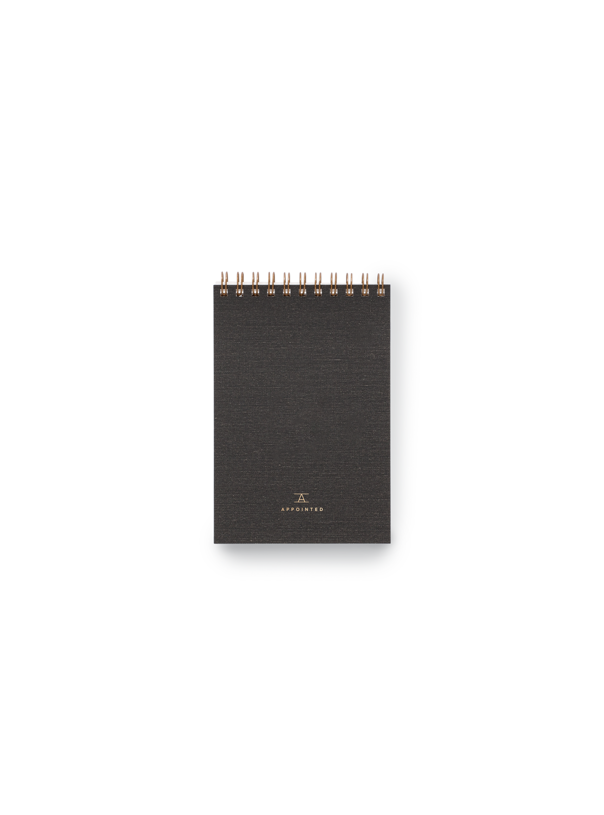 Appointed Pocket Notepad in Charcoal Gray bookcloth with brass wire-o binding front view || Charcoal Gray