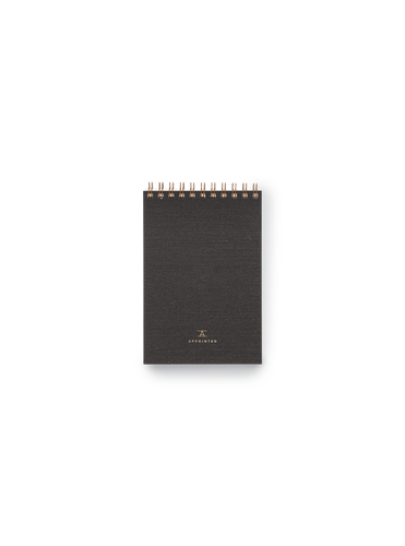 Appointed Pocket Notepad in Charcoal Gray bookcloth with brass wire-o binding front view || Charcoal Gray