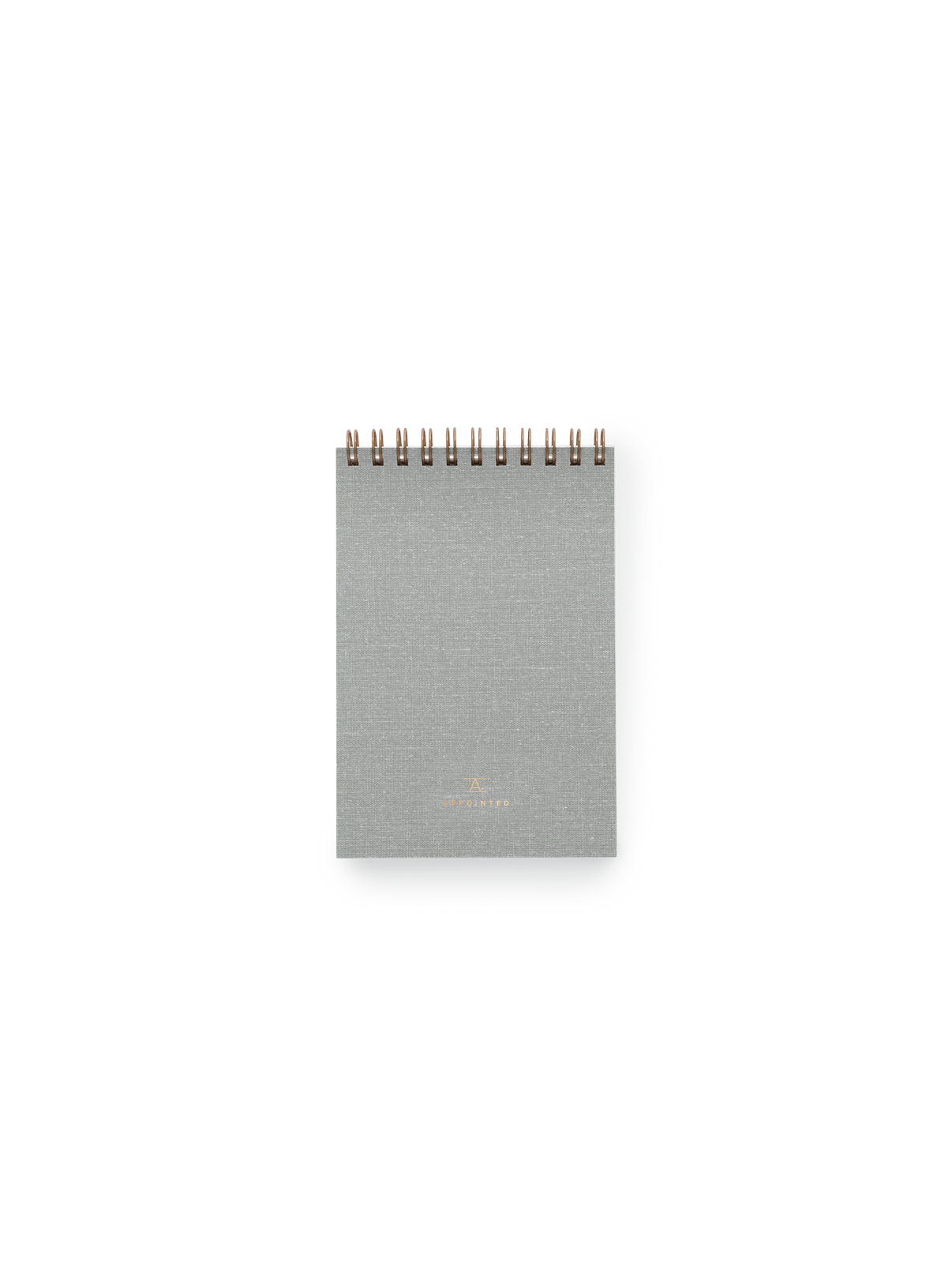 Appointed Pocket Notepad in Dove Gray bookcloth with brass wire-o binding front view || Dove Gray