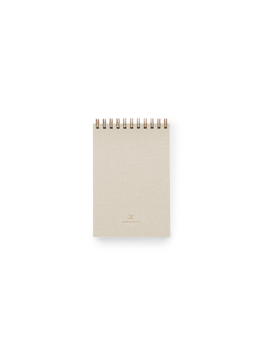 Appointed Pocket Notepad in Natural Linen bookcloth with brass wire-o front view || Natural Linen