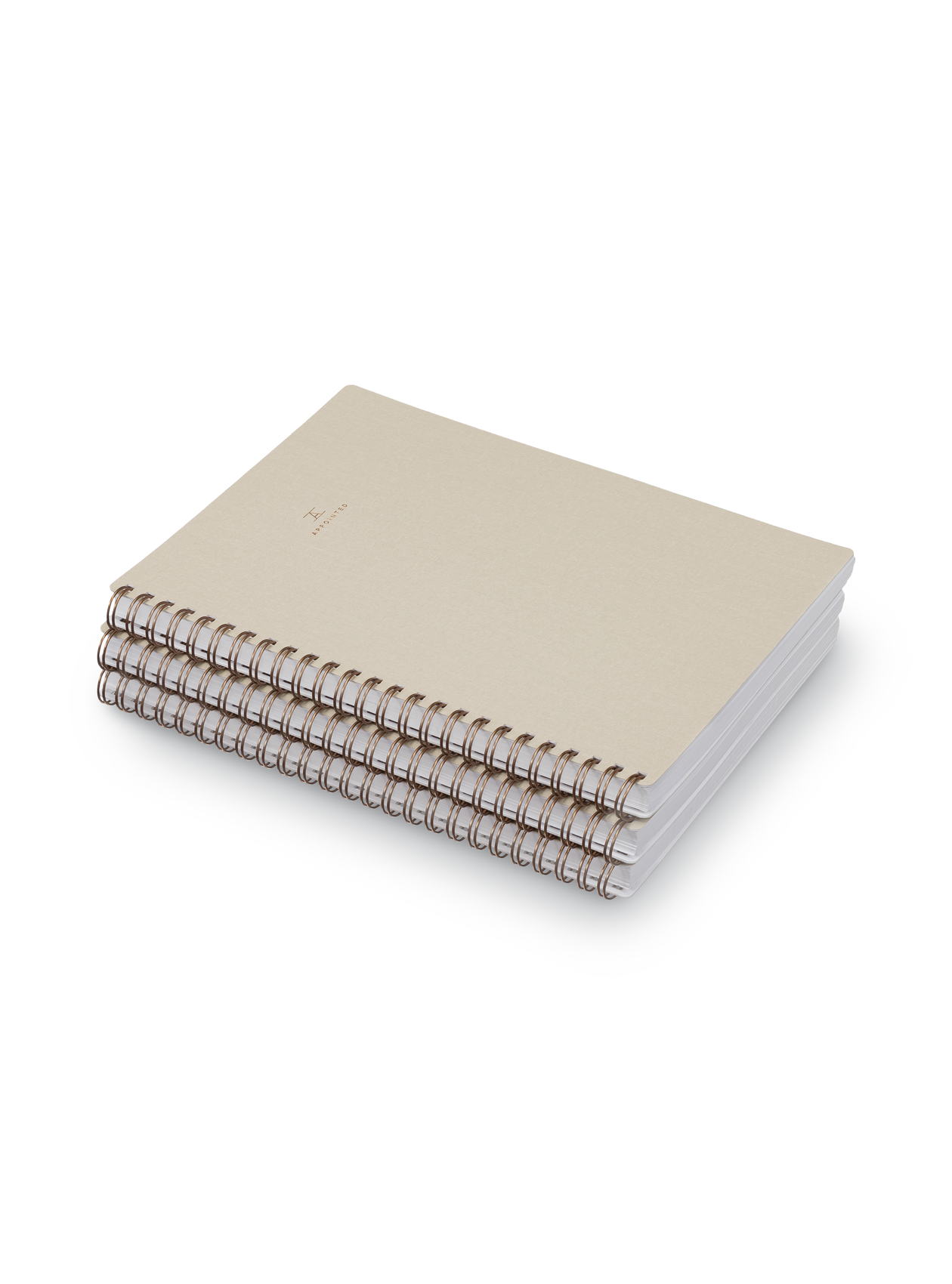 Appointed Notebook with bookcloth cover and brass wire-o binding side angle view