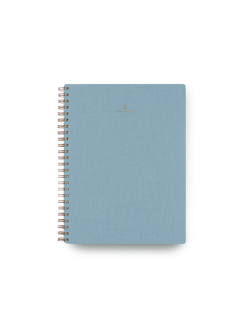 Appointed Notebook with bookcloth cover and brass wire-o binding front view || Chambray Blue