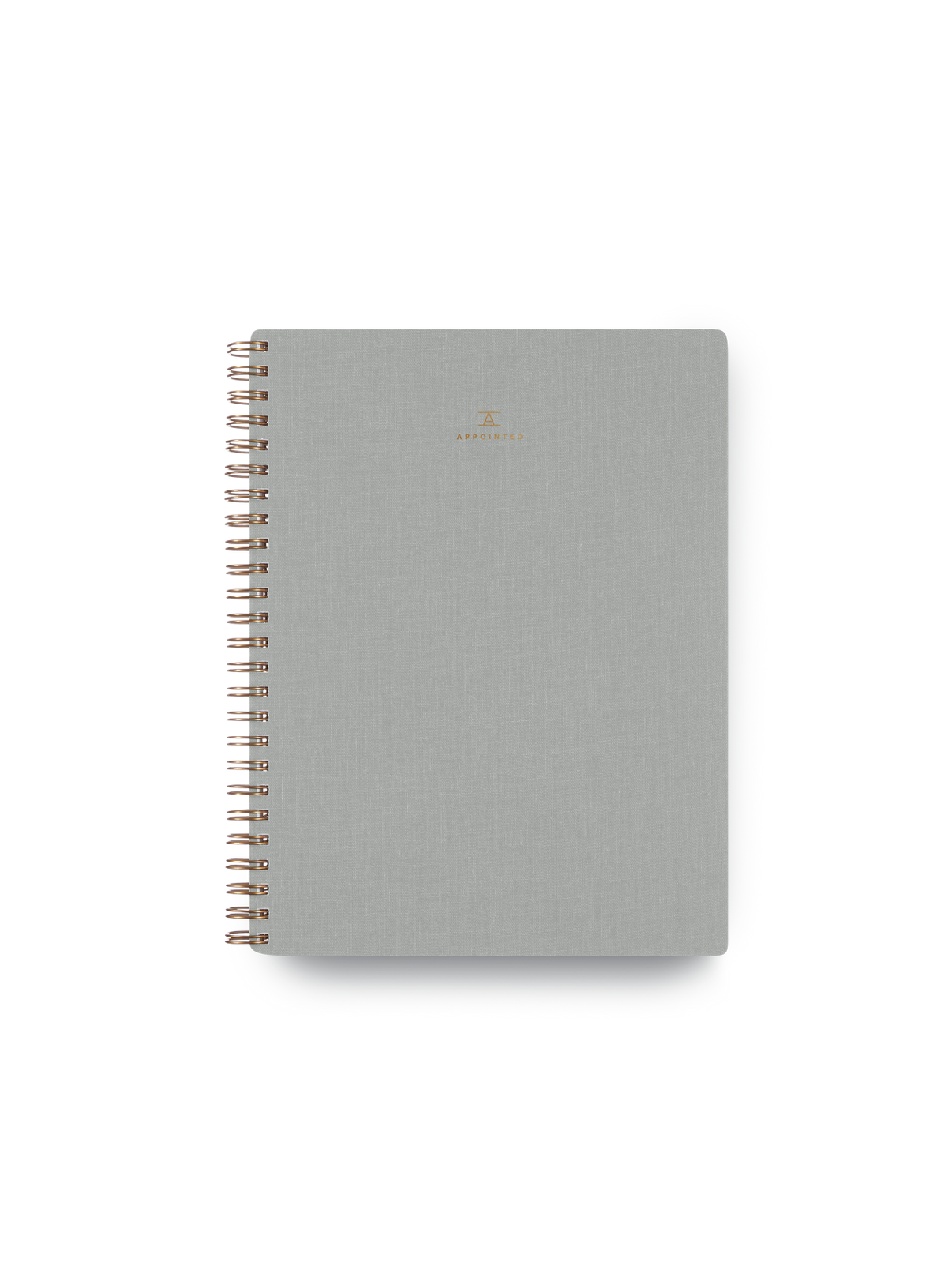 Appointed Notebook with bookcloth cover and brass wire-o binding front view || Dove Gray