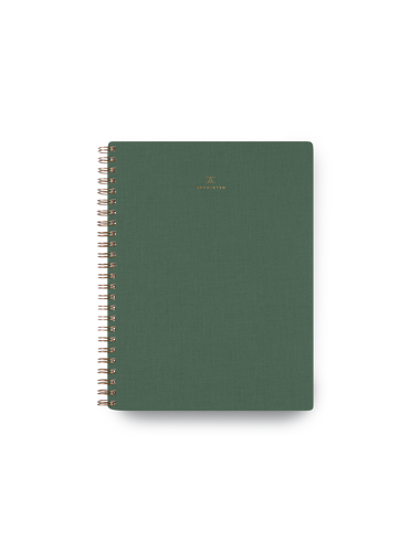 Appointed Dot Grid Workbook in Fern Green bookcloth with brass wire-o binding front cover || Fern Green
