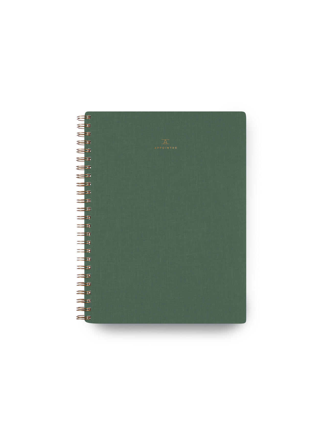 Appointed Notebook with bookcloth cover and brass wire-o binding front view || Fern Green