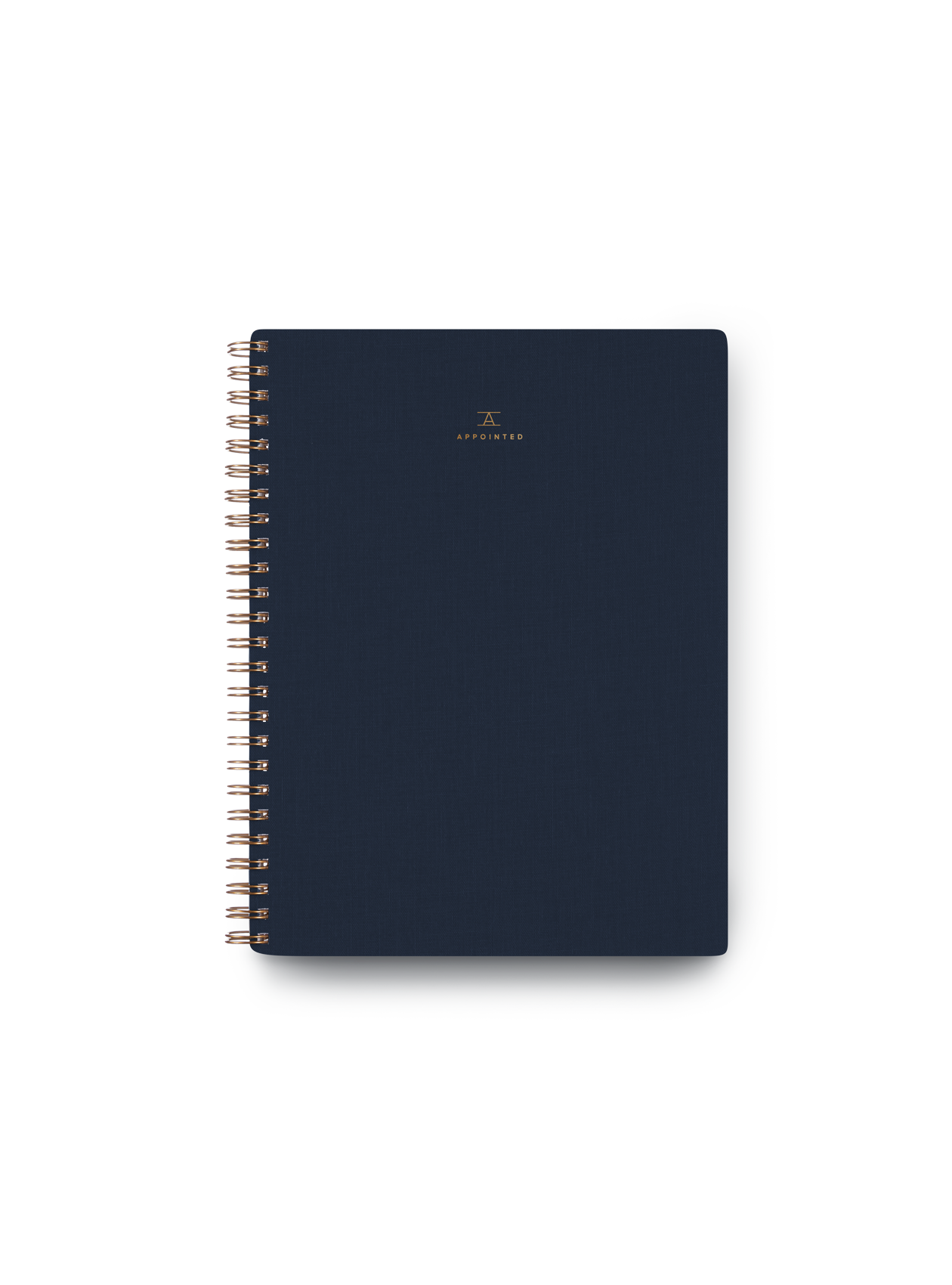 Appointed Notebook with bookcloth cover and brass wire-o binding front view || Oxford Blue