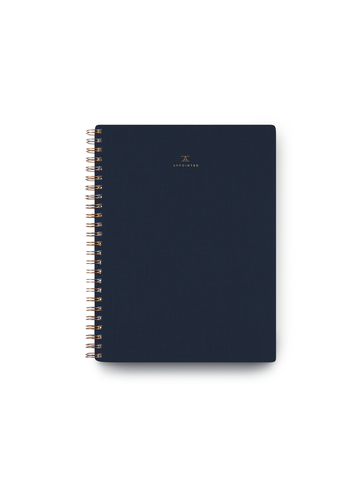 Appointed Notebook with bookcloth cover and brass wire-o binding front view || Oxford Blue