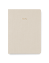 Appointed undated Large Monthly Planner in Natural Linen bookcloth with smyth-sewn binding front view || Natural Linen