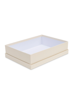 Opened and empty porcelain box inside of lid || Ecru and Porcelain