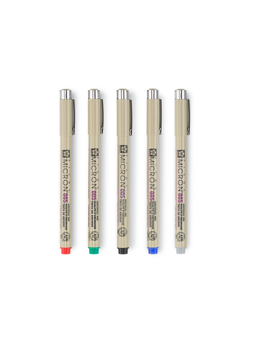 Micron Pens in Gray, Red, Green, Black and Blue