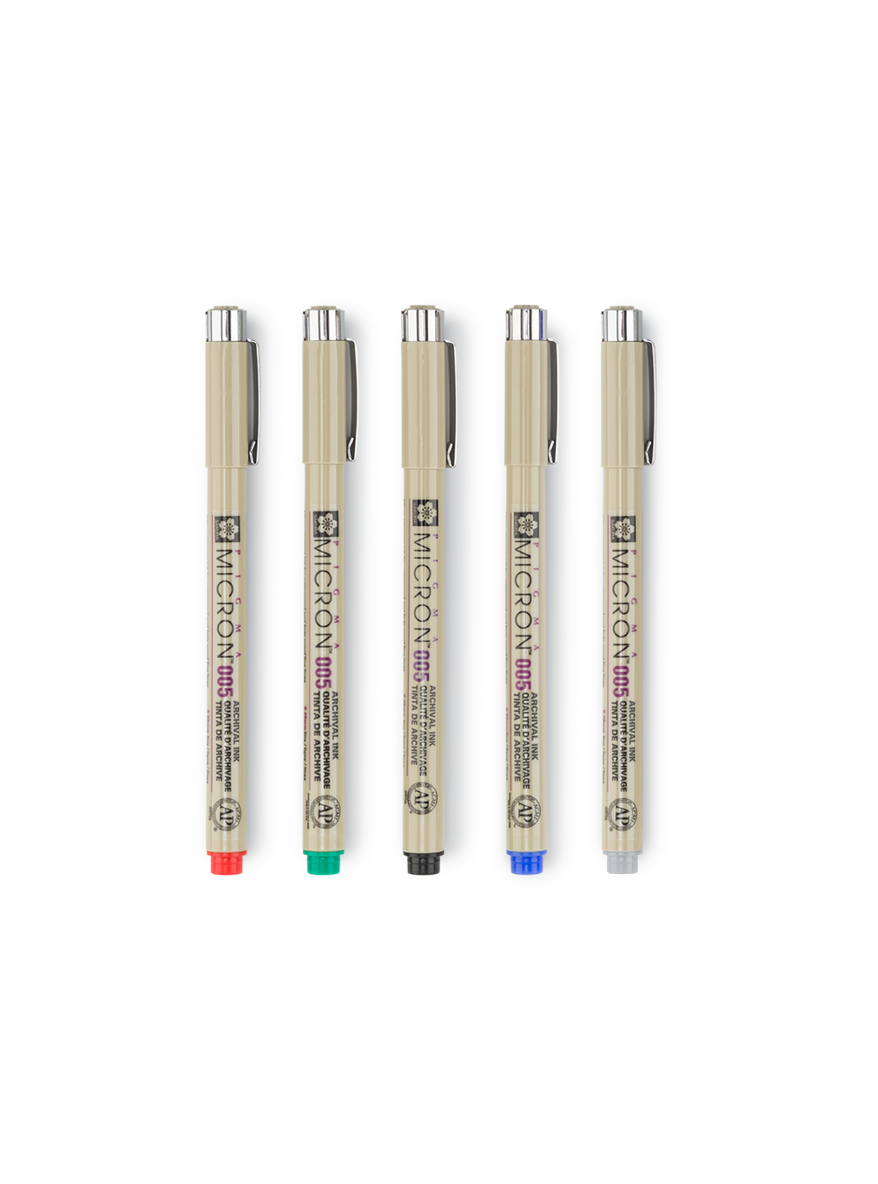 Micron Pens in Gray, Red, Green, Black and Blue