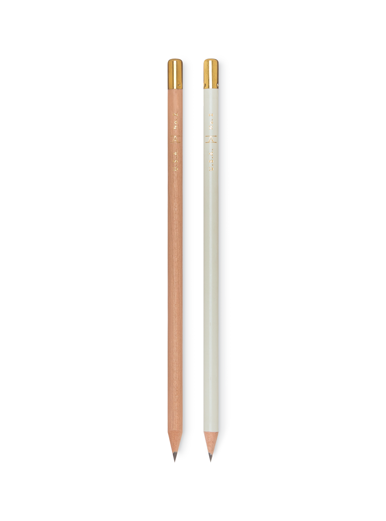 Appointed No. 2 Pencils in Natural and Cool Gray, sharpened with grass erasser caps and gold details