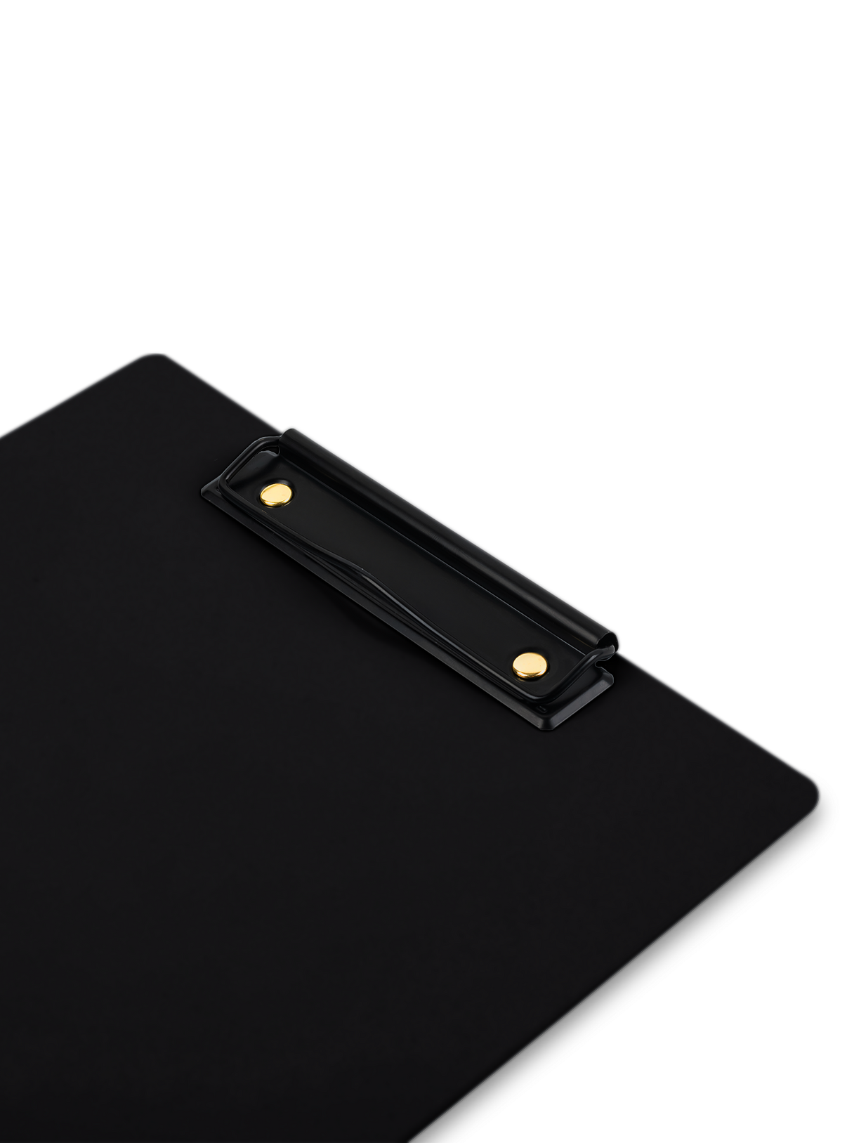 Detail shot of semi-matte onyx writing clipboard and low-profile clip || Onyx